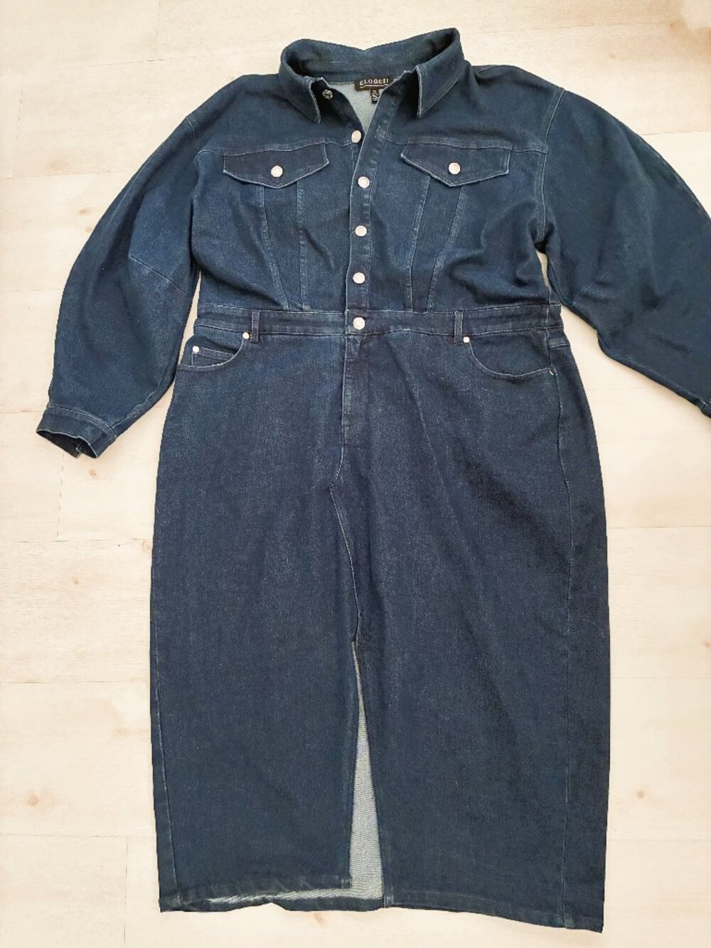 ELOQUII Oversized Denim Midi Dress Dark Wash Button Up Plus Size 18